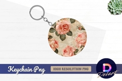 Pink roses with leaves round keychain png Product Image 1