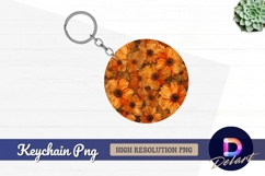 Orange flowers artistic circle Round Keychain PNG Product Image 1