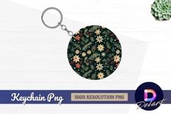 Festive holiday floral Round Keychain PNG Product Image 1