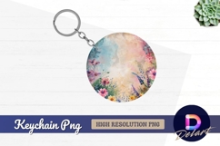 Watercolor floral circle Round Keychain PNG Product Image 1