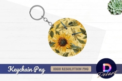 Sunflower and dragonflies Round Keychain PNG Product Image 1