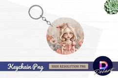 Sweet girl pink dress among Round Keychain PNG Product Image 1