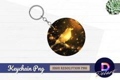 Golden bird on branch Round Keychain PNG Product Image 1