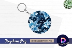 Blue winter floral Round Keychain PNG Product Image 1