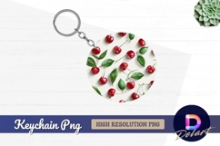 Cherries and leaves pattern Round Keychain PNG Product Image 1