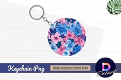 Pink and blue floral Round Keychain PNG Product Image 1