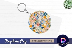 Colorful floral pattern Round Keychain PNG Product Image 1