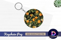 Oranges flowers and leaves Round Keychain PNG Product Image 1