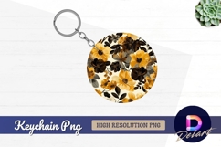 Floral pattern with yellow brown Round Keychain PNG Product Image 1