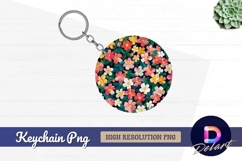 Colorful flowers and leaves Round Keychain PNG Product Image 1