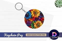 Colorful sunflower Round Keychain PNG Product Image 1