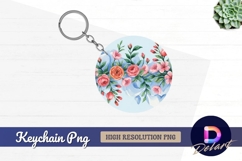Watercolor roses and mountains Round keychain png Product Image 1