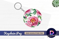 Watercolor pink peonies floral Round Keychain PNG Product Image 1