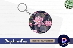 Pink lotus flowers and leaves Round Keychain PNG Product Image 1