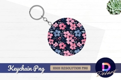 Pink and blue floral Round Keychain PNG Product Image 1