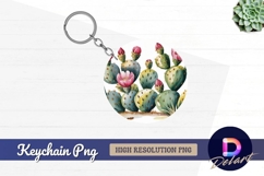 Watercolor cactus flowers Round keychain png Product Image 1