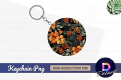 Orange flowers and gray leaves Round Keychain PNG Product Image 1
