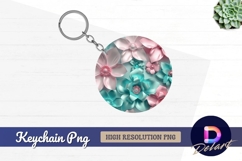 Pink and teal 3d flower Round Keychain PNG Product Image 1