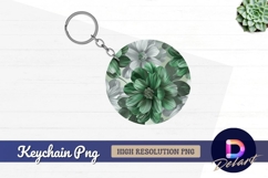 Green and gray floral Round Keychain PNG Product Image 1