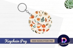 Autumnal pattern with pumpkins and warm Round Keychain PNG Product Image 1