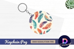 Watercolor feathers pattern Round Keychain PNG Product Image 1