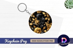 Gold and black rose pattern Round Keychain PNG Product Image 1