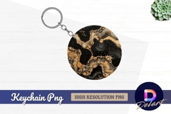 Golden streaks on black abstract fluid Round Keychain PNG Product Image 1