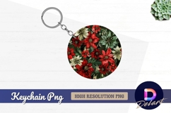 Red and green flower round floral Round Keychain PNG Product Image 1