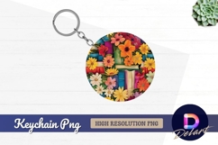 Colorful flowers and books Round Keychain PNG Product Image 1