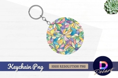 Stained glass floral Round Keychain PNG Product Image 1