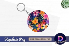 Vibrant tropical flowers Round Keychain PNG Product Image 1