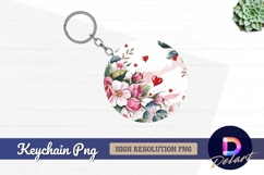 Watercolor flowers and hearts Round keychain png Product Image 1