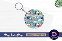 Winter village houses Round Keychain PNG Product Image 1
