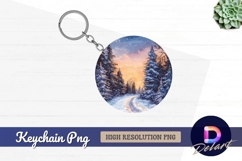 Winter forest path Round Keychain PNG Product Image 1