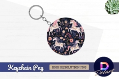 Floral unicorn pattern for Round Keychain PNG Product Image 1