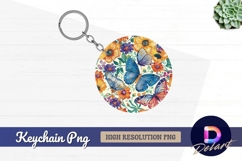 Colorful butterflies and flowers Round Keychain PNG Product Image 1