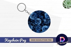 Blue rose floral circle Round Keychain PNG Product Image 1