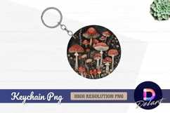 Watercolor amanita mushrooms with flowers Round Keychain PNG Product Image 1