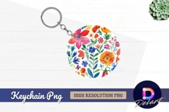 Colorful watercolor floral pattern Round Keychain PNG Product Image 1