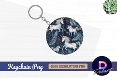 Watercolor unicorns with winter foliage Round Keychain PNG Product Image 1
