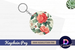 Red and white camellia flower Round Keychain PNG Product Image 1