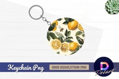 Lemon fruits and bees Round Keychain PNG Product Image 1