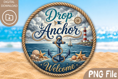 Drop Anchor Welcome PNG - Round Summer Coaster Design Product Image 1