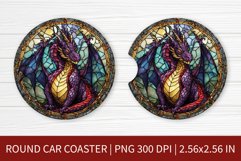 Round Car Coaster Sublimation Design | Stained Glass Dragon Product Image 1