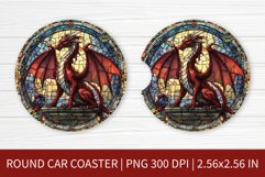 Round Car Coaster Sublimation Design | Stained Glass Dragon Product Image 1