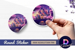 Fantasy castle with bridge Round sticker png Product Image 1