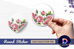 Watercolor pink roses bouquet floral Round sticker png Product Image 1