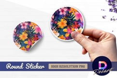 Vibrant tropical flower and leaf pattern Round Sticker PNG Product Image 1