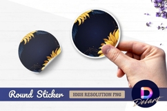 Sunflower floral design on a dark blue Round Sticker PNG Product Image 1