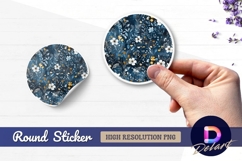 Watercolor floral pattern on dark blue Round Sticker PNG Product Image 1